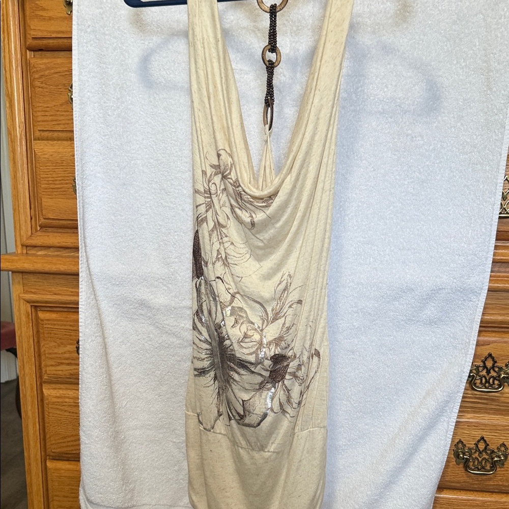 January 7 Cream shirt with Brown Floral Pattern